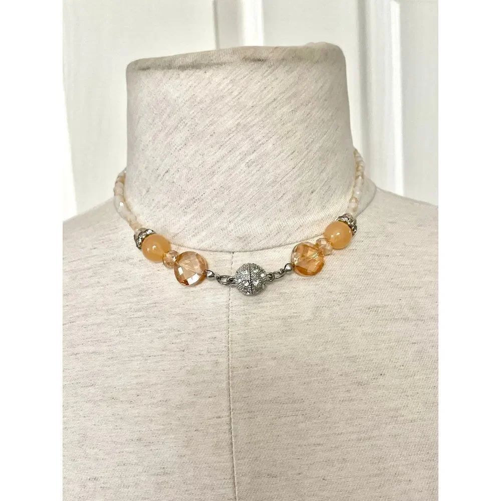 Orange bead and swarovski choker necklace